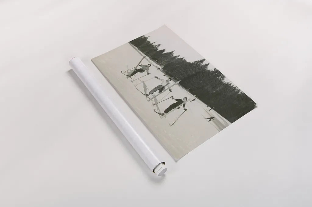 Ski Day by Wild Apple Portfolio. shown as a rolled paper print. Available as archival giclee rolled canvas, fine art paper, or poster print. SKU 75782i.