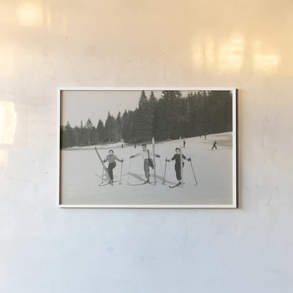 Ski Day by Wild Apple Portfolio. shown as a paper print in a white frame. Available as a archival giclee rolled canvas, fine art paper, or poster print. SKU 75782i.