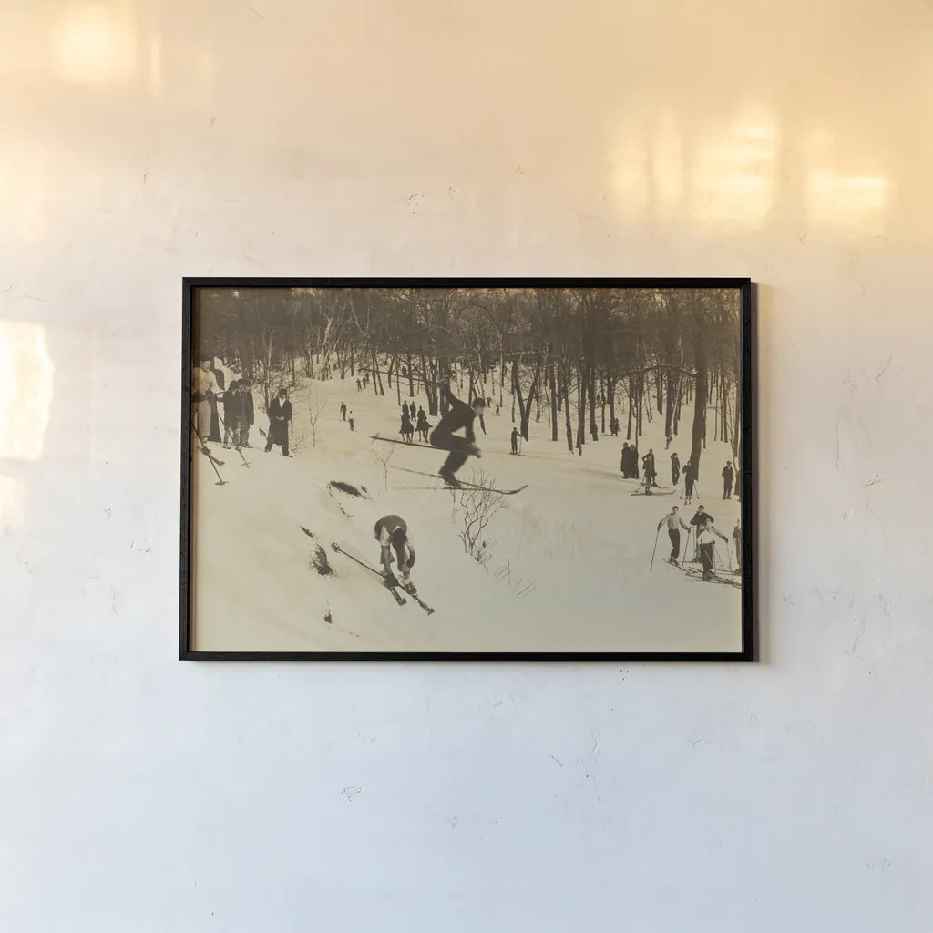 Skiing I by Wild Apple Portfolio. shown as a paper print in a black flame. Available as a archival giclee rolled canvas, fine art paper, or poster print. SKU 73288i.