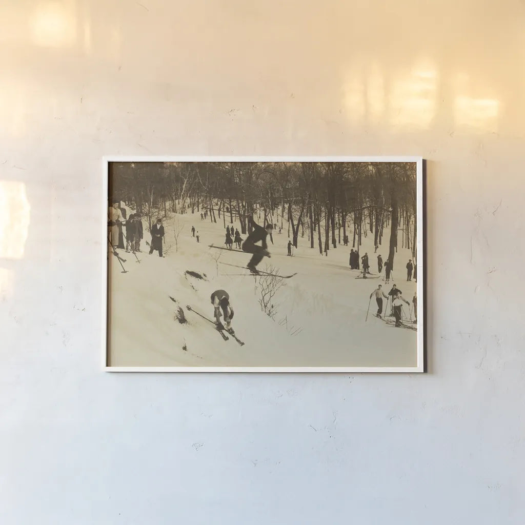 Skiing I by Wild Apple Portfolio. shown as a paper print in a white frame. Available as a archival giclee rolled canvas, fine art paper, or poster print. SKU 73288i.