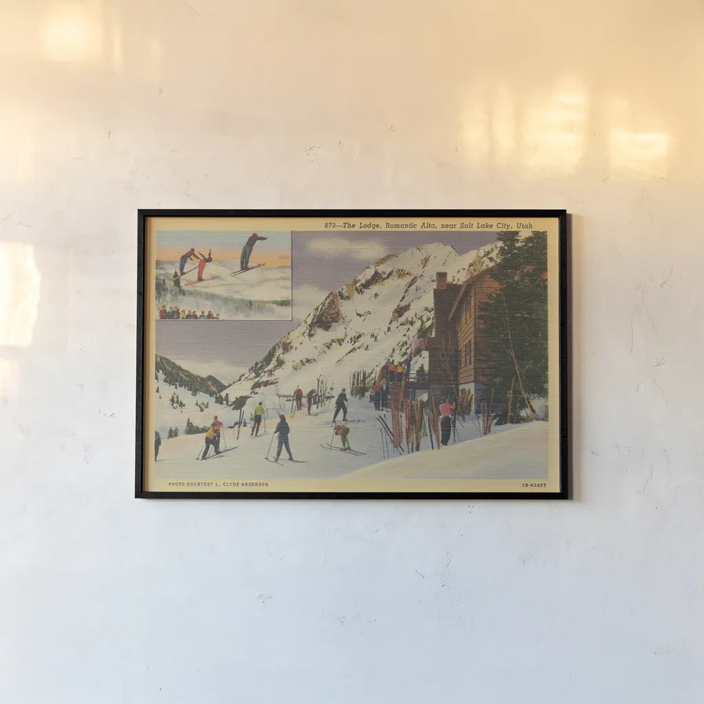 Skiing II by Wild Apple Portfolio. shown as a paper print in a black flame. Available as a archival giclee rolled canvas, fine art paper, or poster print. SKU 73289i.