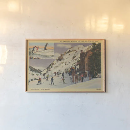 Skiing II by Wild Apple Portfolio. shown as a paper print in a natural frame. Available as a archival giclee rolled canvas, fine art paper, or poster print. SKU 73289i.