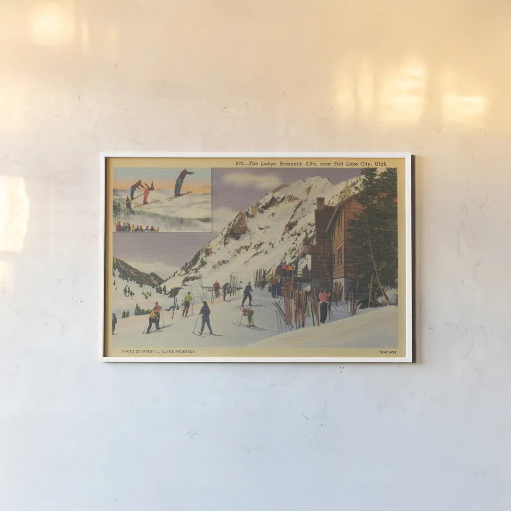 Skiing II by Wild Apple Portfolio. shown as a paper print in a white frame. Available as a archival giclee rolled canvas, fine art paper, or poster print. SKU 73289i.