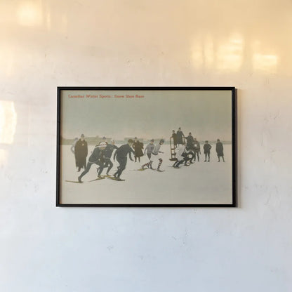 Snow Shoe Race by Wild Apple Portfolio. shown as a paper print in a black flame. Available as a archival giclee rolled canvas, fine art paper, or poster print. SKU 70704i.