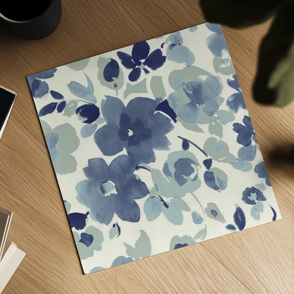 Soft Blue Florals II by Wild Apple Portfolio. Shown as a detailed flat fine art print, highlighting archival giclee quality. Available as an archival giclee rolled canvas, fine art paper, or poster print. SKU 56490a.