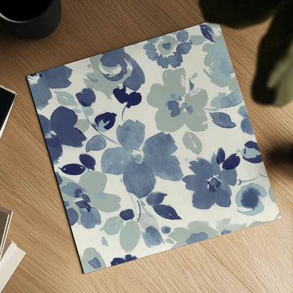 Soft Blue Florals III by Wild Apple Portfolio. Shown as a detailed flat fine art print, highlighting archival giclee quality. Available as an archival giclee rolled canvas, fine art paper, or poster print. SKU 56491a.