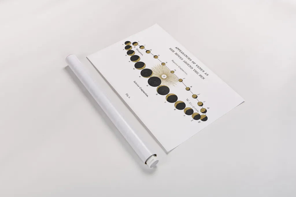 Solar Venus Chart Gold by Wild Apple Portfolio. shown as a rolled paper print. Available as archival giclee rolled canvas, fine art paper, or poster print. SKU 64784i.