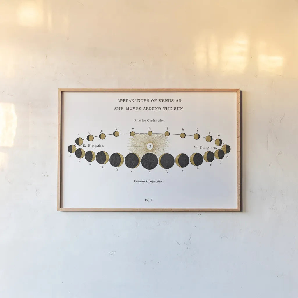 Solar Venus Chart Gold by Wild Apple Portfolio. shown as a paper print in a natural frame. Available as a archival giclee rolled canvas, fine art paper, or poster print. SKU 64784i.