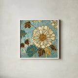 Sophias Flowers Blue II by Wild Apple Portfolio. Shown in a crisp white glass frame for a clean and minimalist style. Available as an archival giclee rolled canvas, fine art paper, or poster print. SKU 8373a.