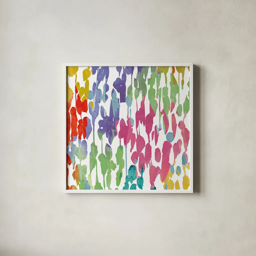 Splashes of Color II by Wild Apple Portfolio. Shown in a crisp white glass frame for a clean and minimalist style. Available as an archival giclee rolled canvas, fine art paper, or poster print. SKU 17229a.
