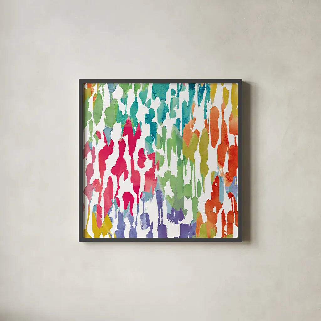 Splashes of Color III by Wild Apple Portfolio. Shown in a sleek black glass frame for a contemporary gallery look. Available as an archival giclee rolled canvas, fine art paper, or poster print. SKU 17230a.