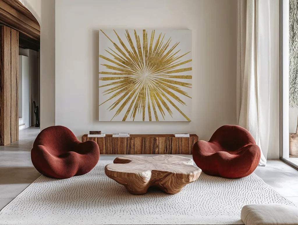 Starshine by Wild Apple Portfolio. Shown as extra-large giant wall art in a modern living room. Available as an archival giclee rolled canvas, fine art paper, or poster print. SKU 62018a.