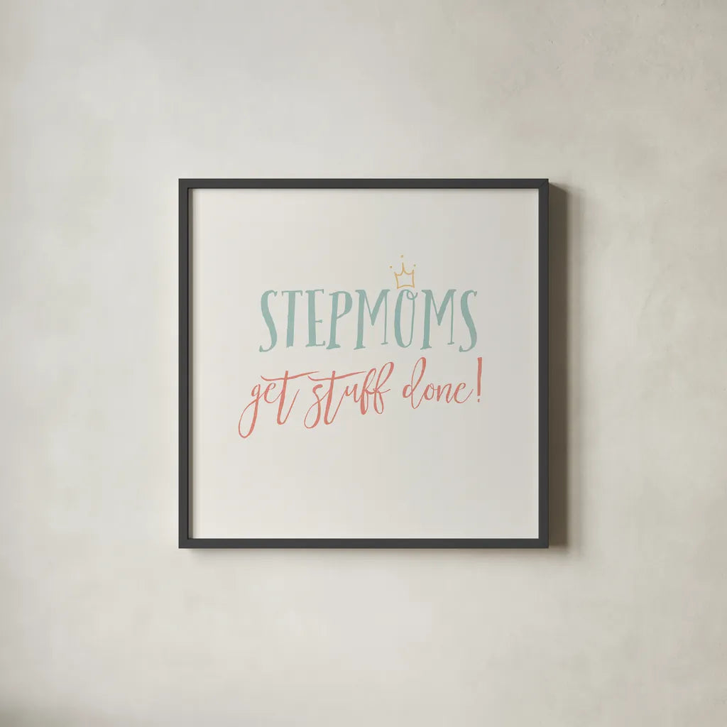 Stepmom Inspiration I Color by Wild Apple Portfolio. Shown in a sleek black glass frame for a contemporary gallery look. Available as an archival giclee rolled canvas, fine art paper, or poster print. SKU 54785a.