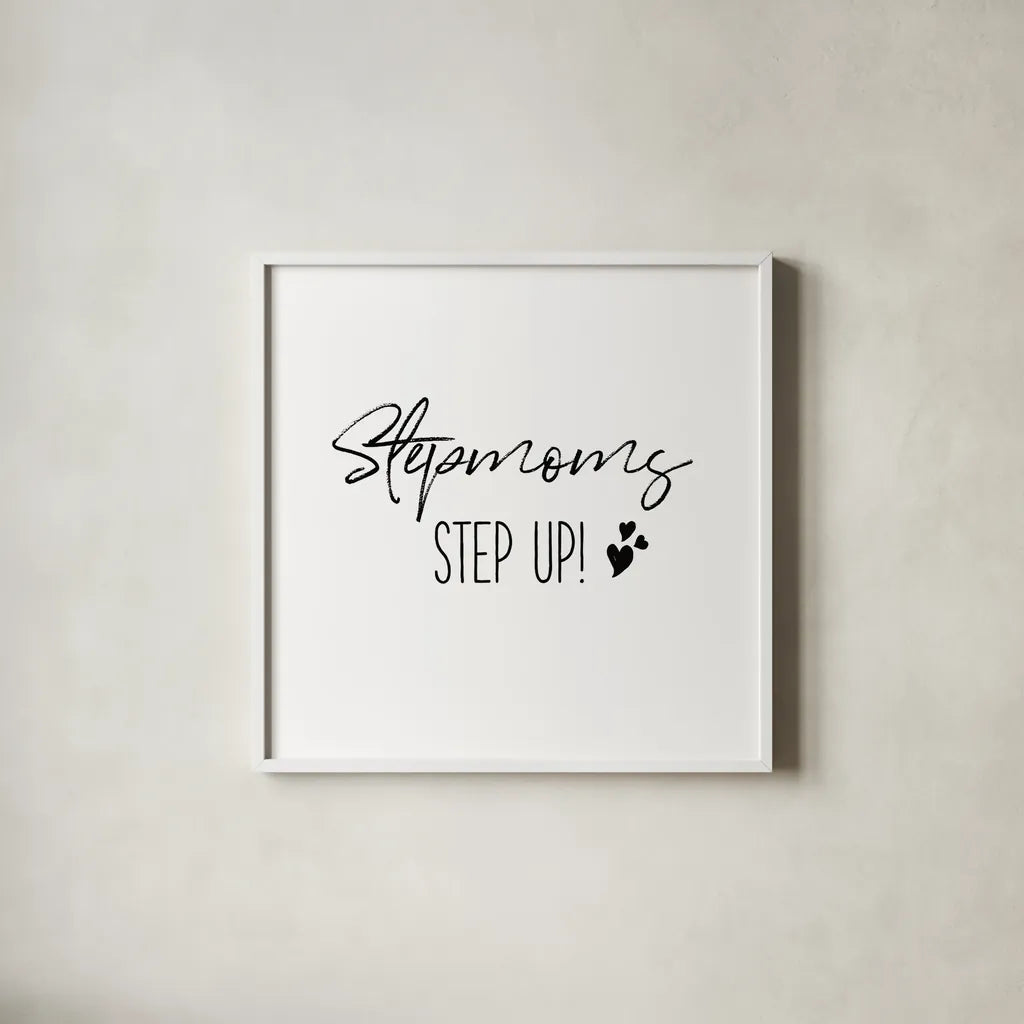 Stepmom Inspiration II by Wild Apple Portfolio. Shown in a crisp white glass frame for a clean and minimalist style. Available as an archival giclee rolled canvas, fine art paper, or poster print. SKU 54758a.