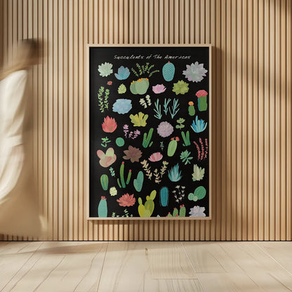 Succulent Chart I of the Americas by Wild Apple Portfolio. shown as over sized large wall art. Available as an archival giclee rolled canvas, fine art paper, or poster print. SKU 33817h.