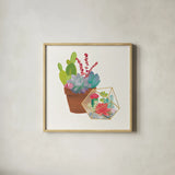 Succulent Garden II by Wild Apple Portfolio. Shown in a natural wood glass frame for a timeless modern aesthetic. Available as an archival giclee rolled canvas, fine art paper, or poster print. SKU 21556a.