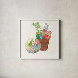 Succulent Garden III by Wild Apple Portfolio. Shown in a crisp white glass frame for a clean and minimalist style. Available as an archival giclee rolled canvas, fine art paper, or poster print. SKU 21557a.