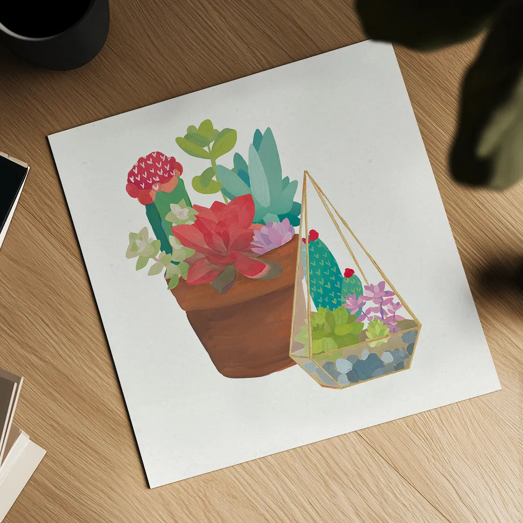 Succulent Garden IV by Wild Apple Portfolio. Shown as a detailed flat fine art print, highlighting archival giclee quality. Available as an archival giclee rolled canvas, fine art paper, or poster print. SKU 21558a.