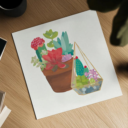 Succulent Garden IV by Wild Apple Portfolio. Shown as a detailed flat fine art print, highlighting archival giclee quality. Available as an archival giclee rolled canvas, fine art paper, or poster print. SKU 21558a.