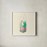 Succulent Terrarium I by Wild Apple Portfolio. Shown in a crisp white glass frame for a clean and minimalist style. Available as an archival giclee rolled canvas, fine art paper, or poster print. SKU 18832a.