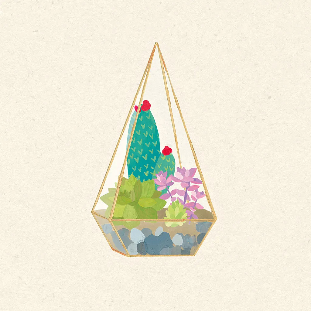 Succulent Terrarium II by Wild Apple Portfolio. SKU 18833a. Archival Giclee Fine art print for wall decor.