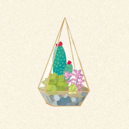 Succulent Terrarium II by Wild Apple Portfolio. SKU 18833a. Archival Giclee Fine art print for wall decor.