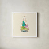 Succulent Terrarium II by Wild Apple Portfolio. Shown in a crisp white glass frame for a clean and minimalist style. Available as an archival giclee rolled canvas, fine art paper, or poster print. SKU 18833a.