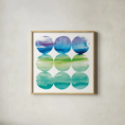 Summer Dots II by Wild Apple Portfolio. Shown in a natural wood glass frame for a timeless modern aesthetic. Available as an archival giclee rolled canvas, fine art paper, or poster print. SKU 18650a.