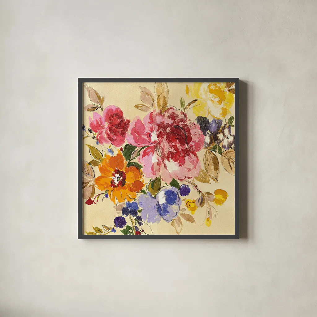Summer Garden II by Wild Apple Portfolio. Shown in a sleek black glass frame for a contemporary gallery look. Available as an archival giclee rolled canvas, fine art paper, or poster print. SKU 28711a.