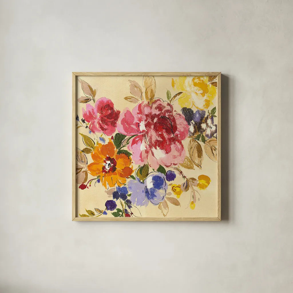 Summer Garden II by Wild Apple Portfolio. Shown in a natural wood glass frame for a timeless modern aesthetic. Available as an archival giclee rolled canvas, fine art paper, or poster print. SKU 28711a.
