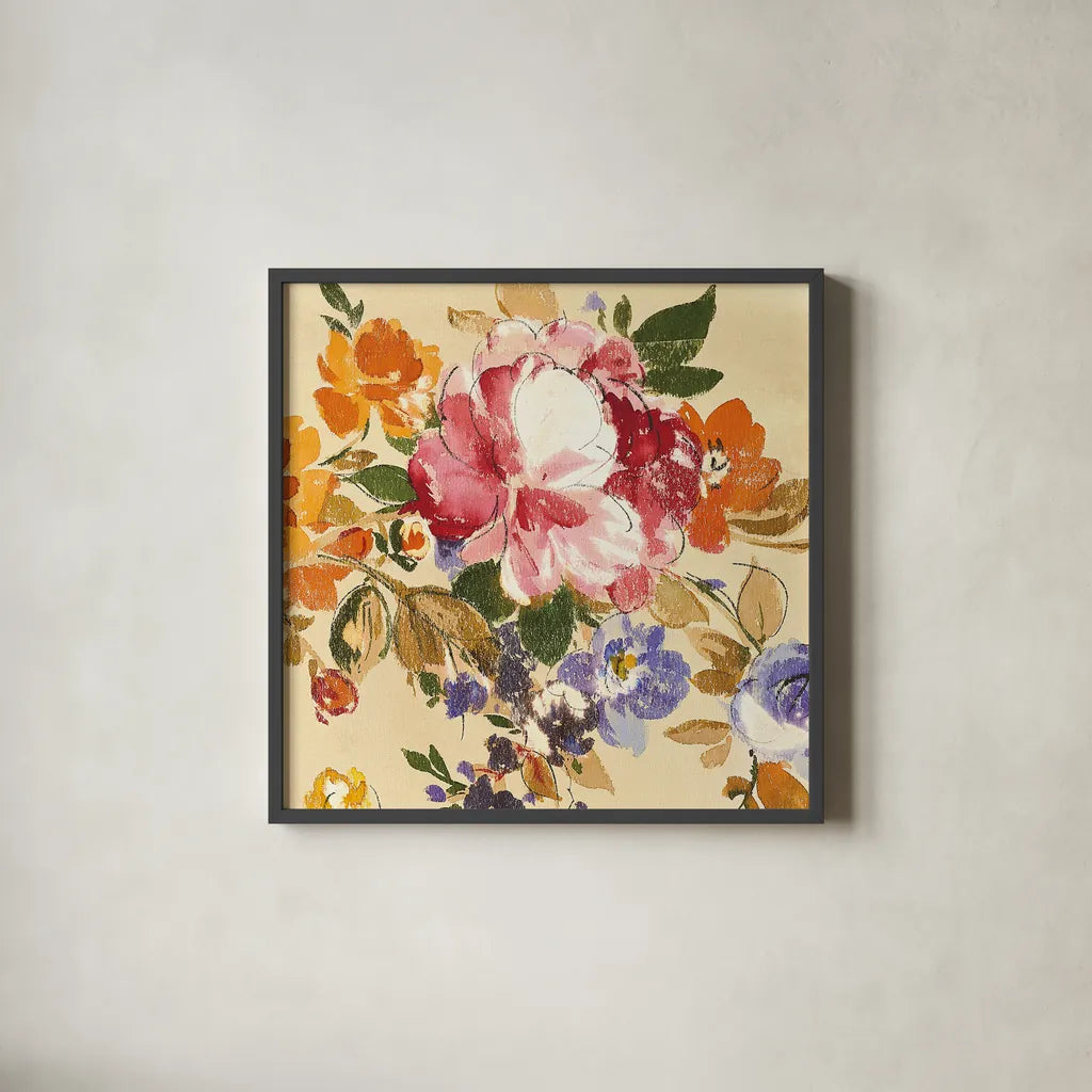 Summer Garden III by Wild Apple Portfolio. Shown in a sleek black glass frame for a contemporary gallery look. Available as an archival giclee rolled canvas, fine art paper, or poster print. SKU 28712a.