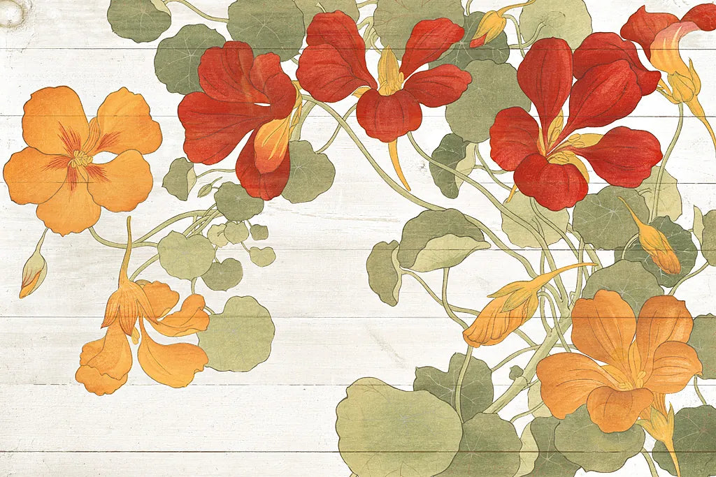 Summer Nasturtiums Cottage by Wild Apple Portfolio. SKU 32061i. Archival Giclee Fine art print for wall decor.