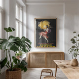 Sun In A Glass Monnet Poster by Wild Apple Portfolio. shown as a print in a natural wood frame in a dining room. Available as a archival giclee rolled canvas, fine art paper, or poster print. SKU 104304h.