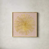 Sunburst I on Pink by Wild Apple Portfolio. Shown in a natural wood glass frame for a timeless modern aesthetic. Available as an archival giclee rolled canvas, fine art paper, or poster print. SKU 69013a.