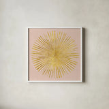 Sunburst I on Pink by Wild Apple Portfolio. Shown in a crisp white glass frame for a clean and minimalist style. Available as an archival giclee rolled canvas, fine art paper, or poster print. SKU 69013a.