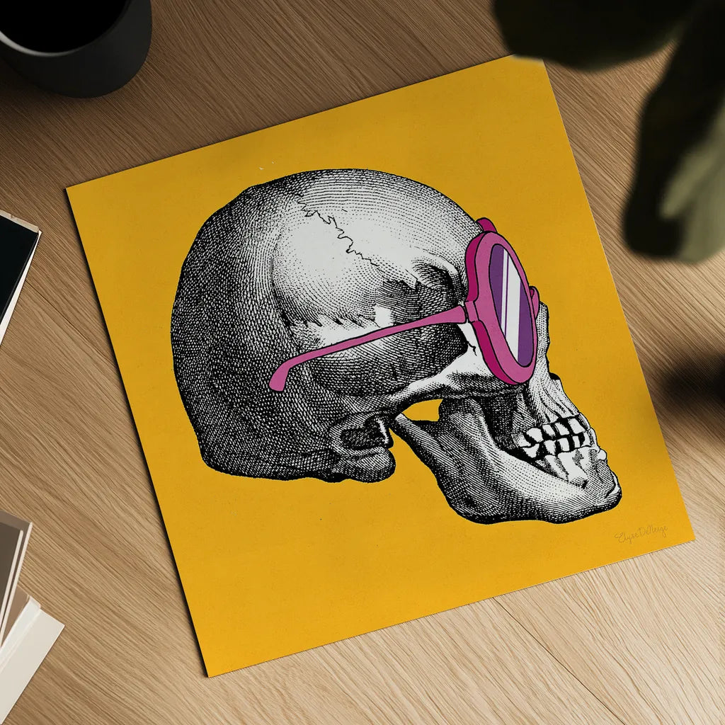 Sunny Skull I by Wild Apple Portfolio. Shown as a detailed flat fine art print, highlighting archival giclee quality. Available as an archival giclee rolled canvas, fine art paper, or poster print. SKU 21659a.