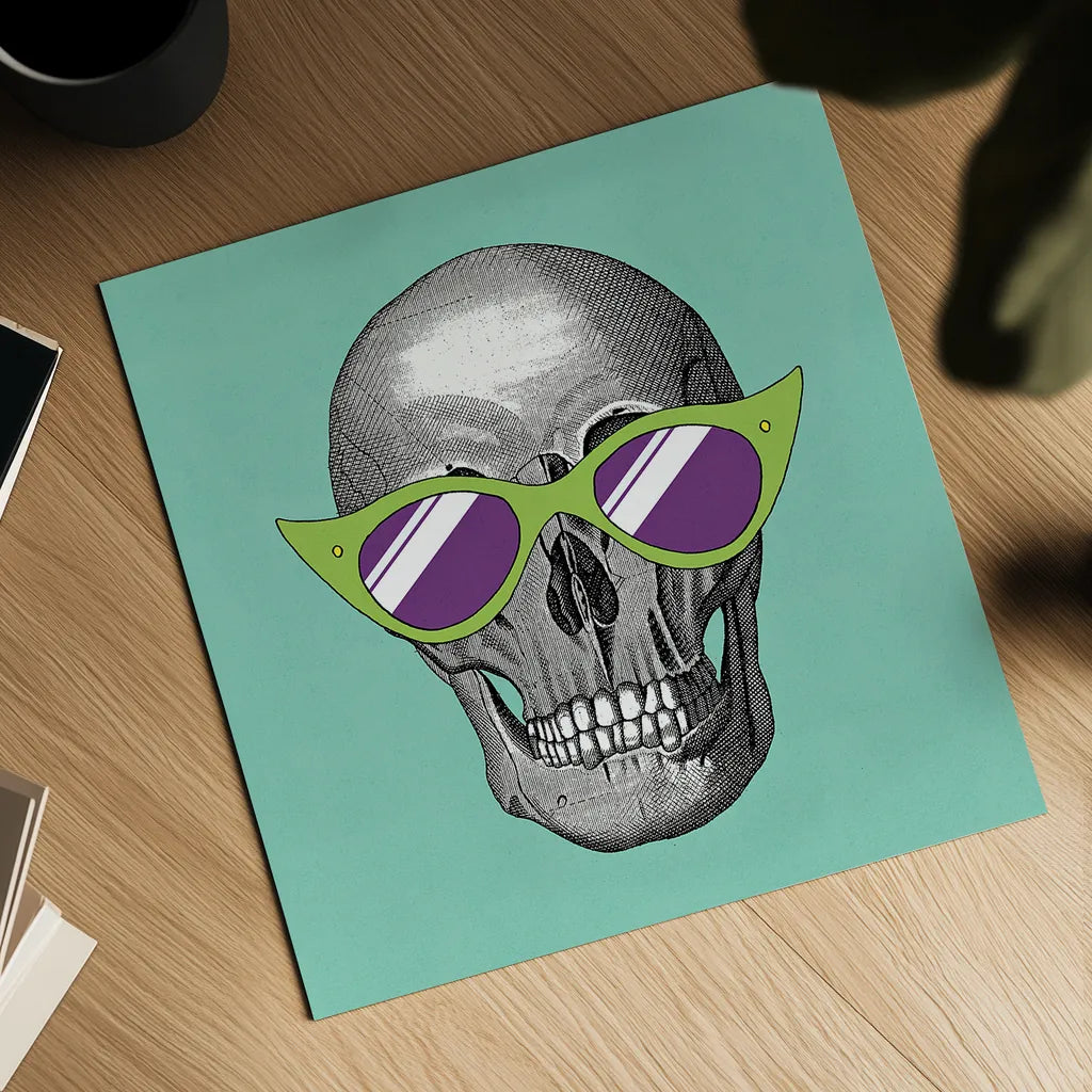 Sunny Skull II by Wild Apple Portfolio. Shown as a detailed flat fine art print, highlighting archival giclee quality. Available as an archival giclee rolled canvas, fine art paper, or poster print. SKU 21660a.