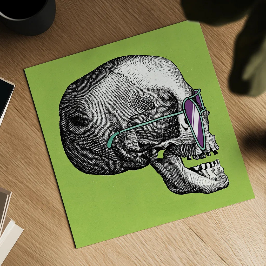 Sunny Skull III by Wild Apple Portfolio. Shown as a detailed flat fine art print, highlighting archival giclee quality. Available as an archival giclee rolled canvas, fine art paper, or poster print. SKU 21661a.