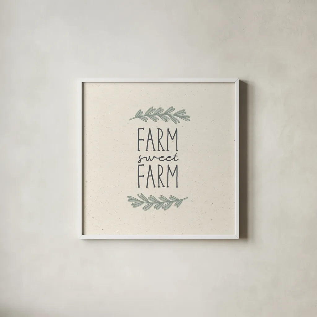 Sweet Farm by Wild Apple Portfolio. Shown in a crisp white glass frame for a clean and minimalist style. Available as an archival giclee rolled canvas, fine art paper, or poster print. SKU 75060a.