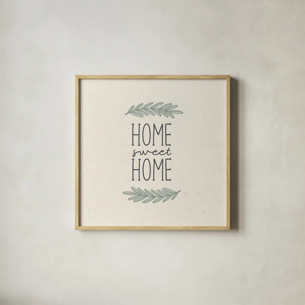 Sweet Home by Wild Apple Portfolio. Shown in a natural wood glass frame for a timeless modern aesthetic. Available as an archival giclee rolled canvas, fine art paper, or poster print. SKU 75059a.