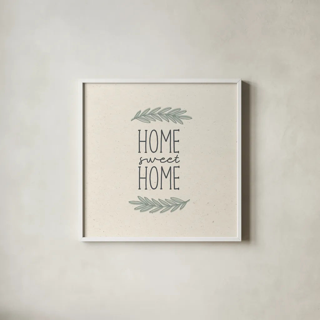 Sweet Home by Wild Apple Portfolio. Shown in a crisp white glass frame for a clean and minimalist style. Available as an archival giclee rolled canvas, fine art paper, or poster print. SKU 75059a.