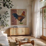 Tail Feathers I by Wild Apple Portfolio. Shown in a natural wood frame in a cozy modern living room. Available as an archival giclee rolled canvas, fine art paper, or poster print. SKU 29558a.