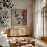 Tail Feathers IV by Wild Apple Portfolio. Shown in a natural wood frame in a cozy modern living room. Available as an archival giclee rolled canvas, fine art paper, or poster print. SKU 29557a.