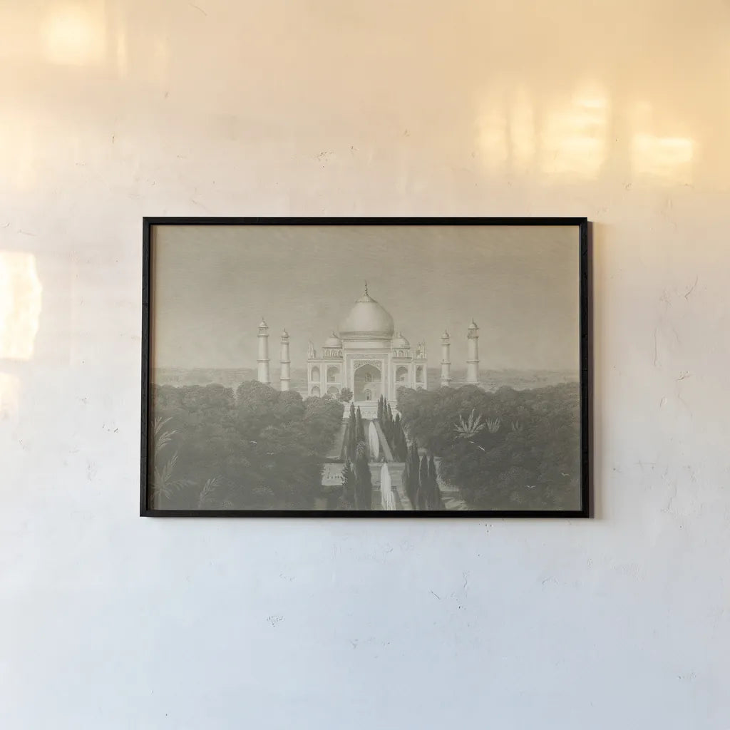 Taj Mahal Postcard II by Wild Apple Portfolio. shown as a paper print in a black flame. Available as a archival giclee rolled canvas, fine art paper, or poster print. SKU 82640i.