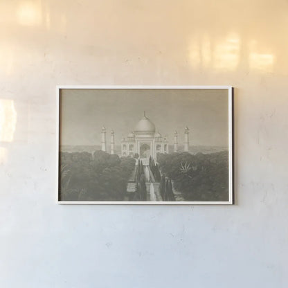Taj Mahal Postcard II by Wild Apple Portfolio. shown as a paper print in a white frame. Available as a archival giclee rolled canvas, fine art paper, or poster print. SKU 82640i.