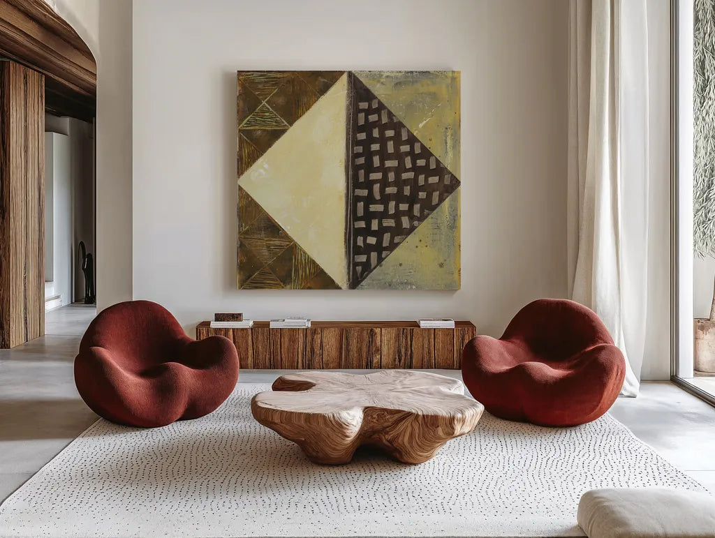 Tapestry II B by Wild Apple Portfolio. Shown as extra-large giant wall art in a modern living room. Available as an archival giclee rolled canvas, fine art paper, or poster print. SKU 24504a.