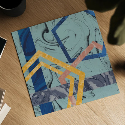 Terrazzo I Blue by Wild Apple Portfolio. Shown as a detailed flat fine art print, highlighting archival giclee quality. Available as an archival giclee rolled canvas, fine art paper, or poster print. SKU 51933a.