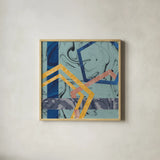 Terrazzo I Blue by Wild Apple Portfolio. Shown in a natural wood glass frame for a timeless modern aesthetic. Available as an archival giclee rolled canvas, fine art paper, or poster print. SKU 51933a.