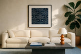 Textile Pattern I by Wild Apple Portfolio. Displayed in a glass frame with matte in a clean modern living room. Available as an archival giclee rolled canvas, fine art paper, or poster print. SKU 86354a.