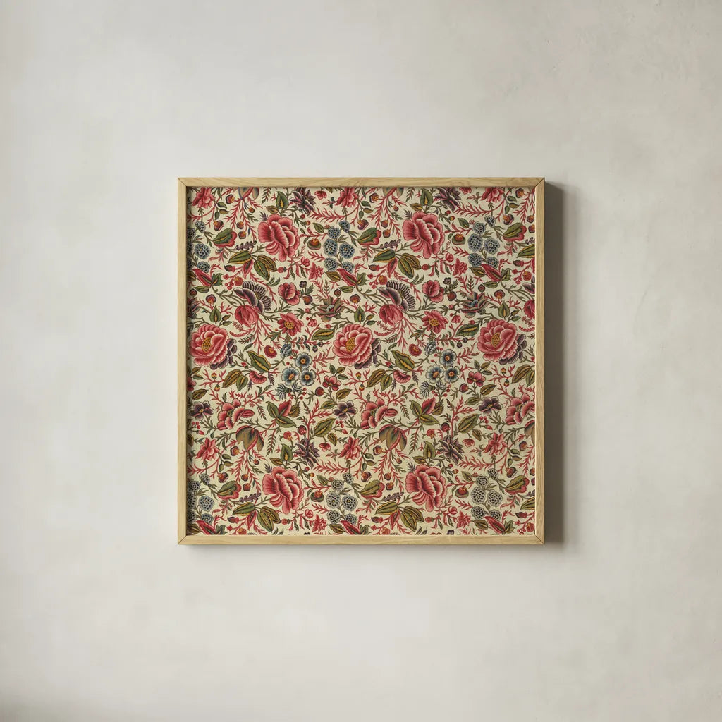 Textile Pattern II by Wild Apple Portfolio. Shown in a natural wood glass frame for a timeless modern aesthetic. Available as an archival giclee rolled canvas, fine art paper, or poster print. SKU 86355a.
